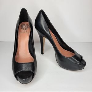 Vince Camuto Black soft leather Peep toe heels.